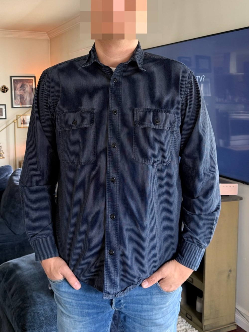 Filson Navy Pinstripe Long-Sleeve Button-Down Shirt